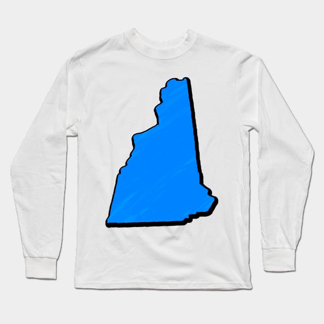 Bright Blue New Hampshire Outline Long Sleeve T-Shirt by Mookle